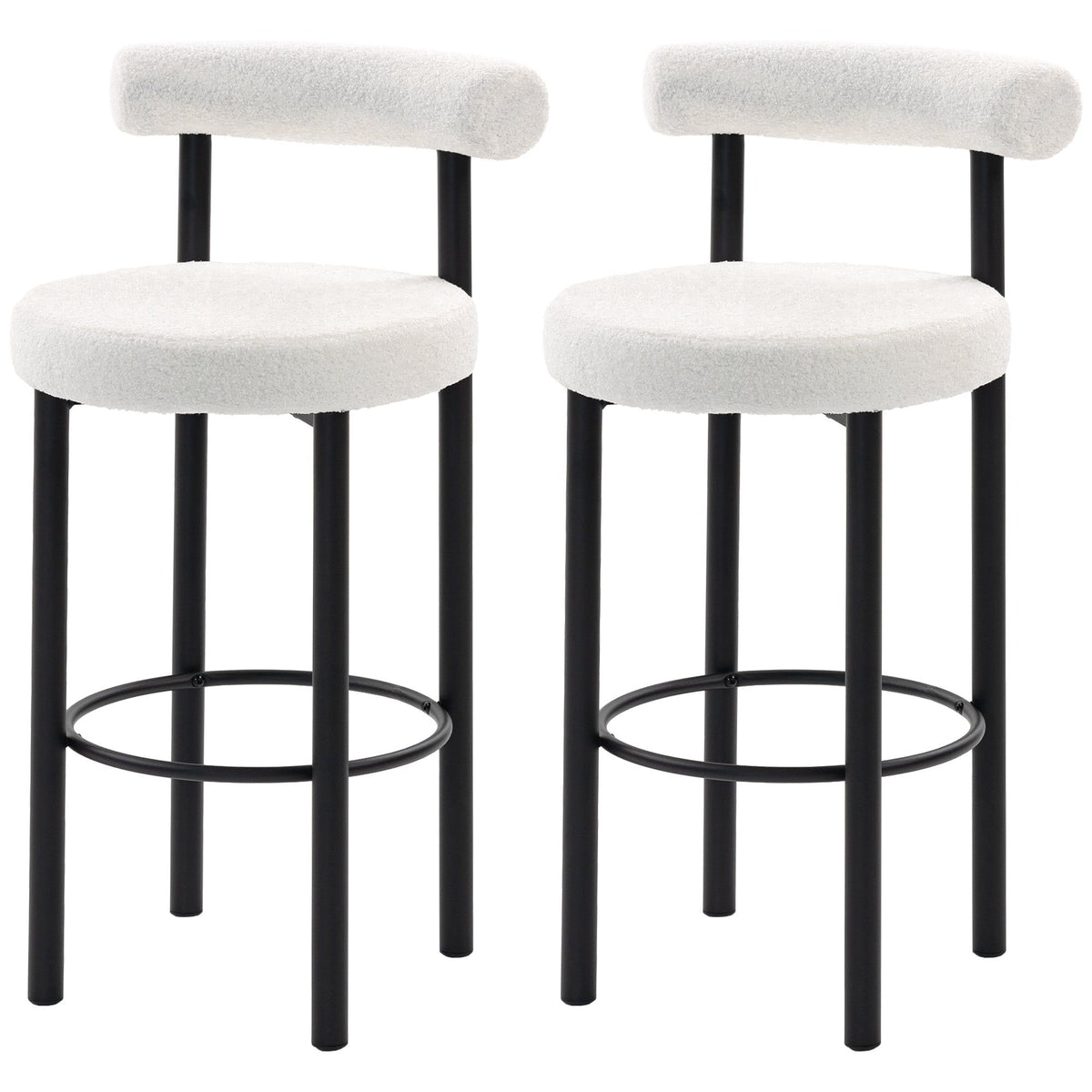 Sherpa Bar Stools Set of 2 with Backrest - Cream White
