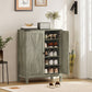 Shoe Cabinet with Barn Doors, Farmhouse Shoe Storage Cabinet with Adjustable Shelves, Holds up to 15 Pairs, Grey