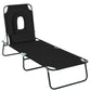 Adjustable Outdoor Lounge Chair, Garden Folding Chaise Lounge with Face Hole Reclining Tanning Chair Seat, Folding Camping Beach Lounging Bed w/ Support Pillow, Black