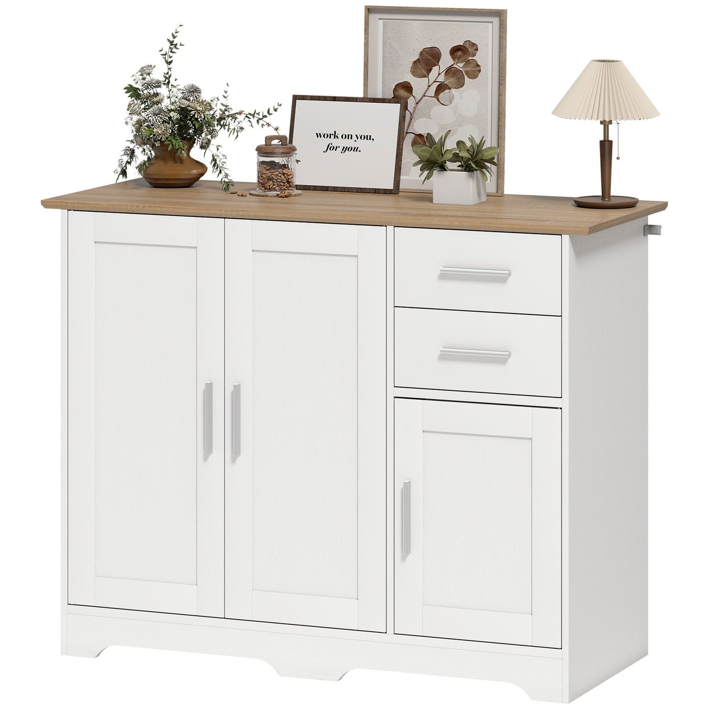 40" Sideboard Buffet Cabinet with 2 Drawers and 3 Doors - White