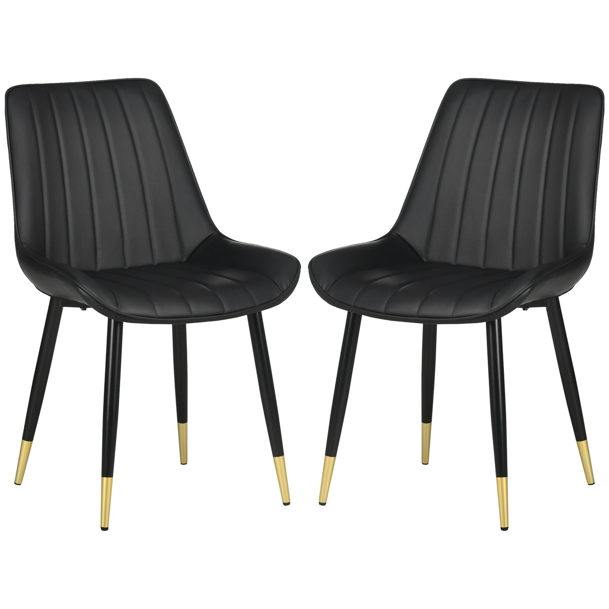 Dining Chairs Set of 2, Modern Kitchen Chair with PU Leather Upholstery and Steel Legs for Living Room, Bedroom, Black