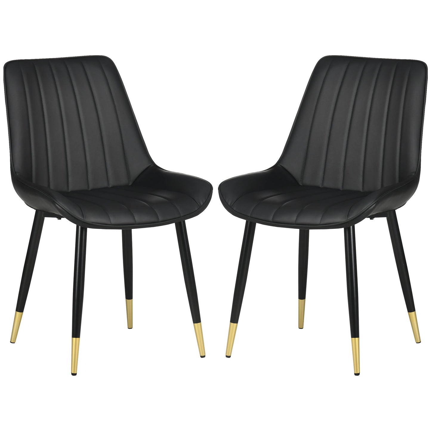 Dining Chairs Set of 2, Modern Kitchen Chair with PU Leather Upholstery and Steel Legs for Living Room, Bedroom, Black