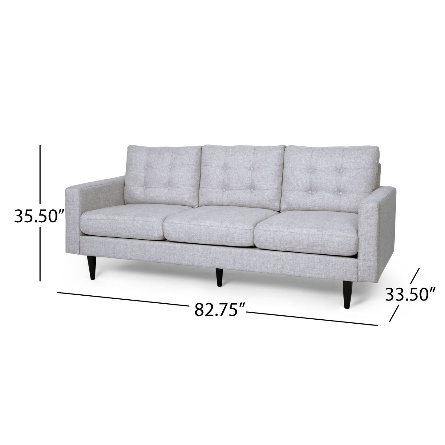 3-Seater Sofa with Button Tufted Waffle Stitch and Rubberwood Legs, for Bedroom or Livingroom, Grey