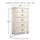 Willowton - Five Drawer Chest - Brown / Beige / White