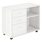 Modern Lateral Filing Cabinet, 3 Drawer File Cabinet for Letter and A4 Size Documents, Mobile, Printer Stand with Open Shelves, Rolling Wheels, White