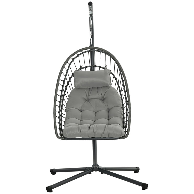Wicker Rattan Hanging Egg Chair with Stand and Thick Cushion