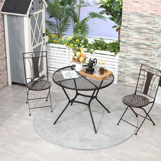 35" Round Patio Dining Table Steel Outside Table with Mesh Tabletop for Garden Backyard Poolside, Black