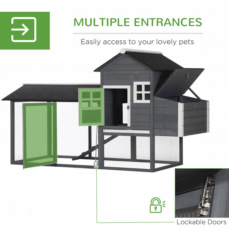 82" Grey Wooden Chicken Coop with Nesting Box & Run
