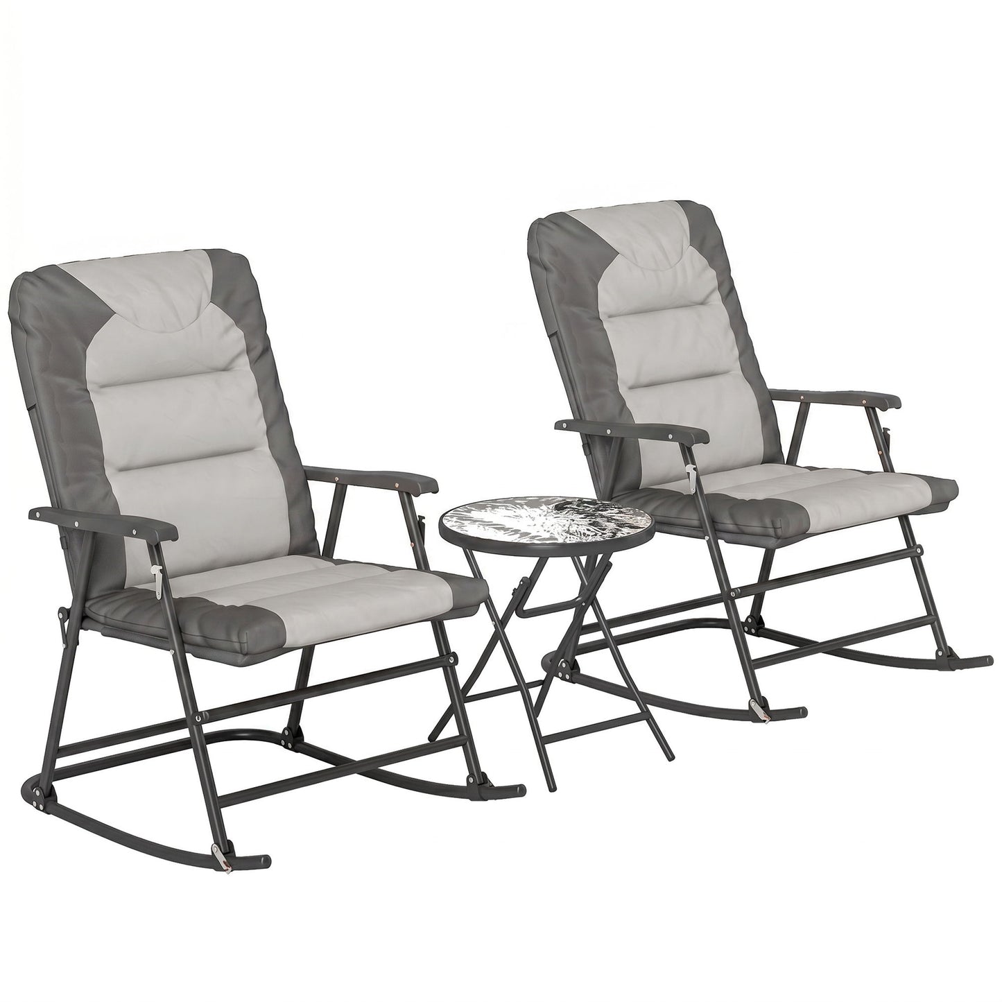 3-Piece Outdoor Foldable Rocking Chair Set, Light Grey