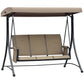 3 Person Porch Swing Outdoor Swing Chair with High Back Design, Side Pouches and Adjustable Canopy, Brown