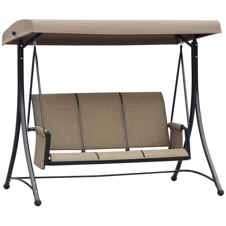 Brown 3-Person Porch Swing with High Back