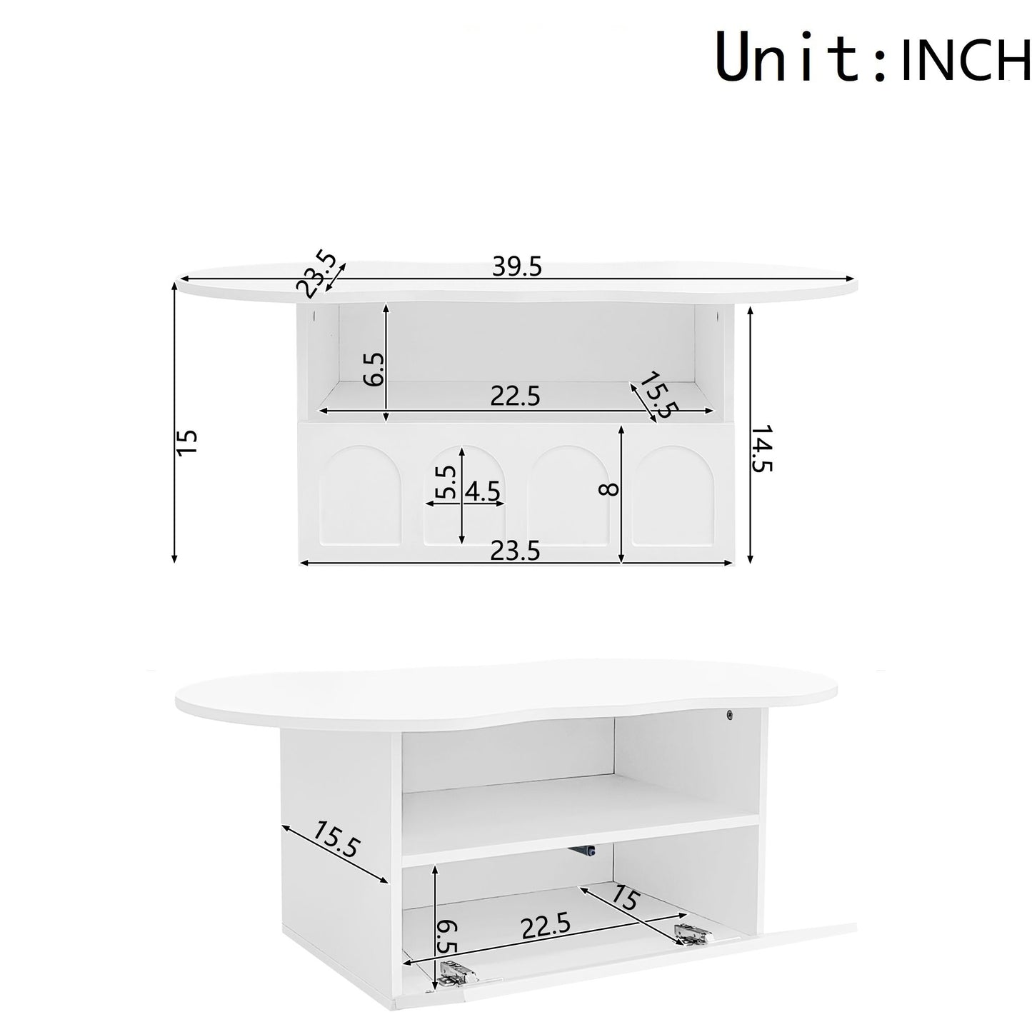 Cloud Coffee Table with Drawer and Open Storage, Particle Board, Cloud Coffee Table with Functional Design, 39.5" L x 23.5" W x 15" H, White