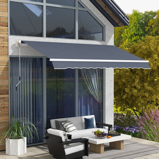 12' x 8' Retractable Patio Awning Sunshade Shelter with Manual Crank Handle UV & Water-Resistant for Deck Balcony Grey