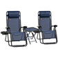 Zero Gravity Chair Set of 2 Patio Chair with Side Table Cupholders and Pillows for Pool, Backyard, Lawn, Beach, Blue