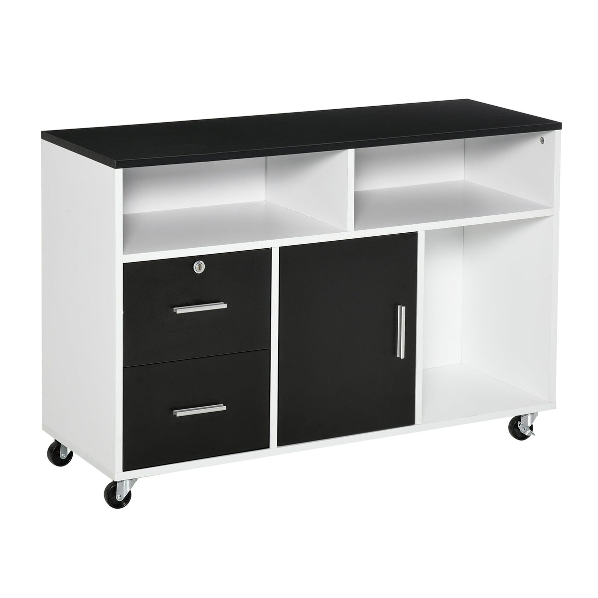 Lateral Mobile Filing Cabinet with Lock - Black