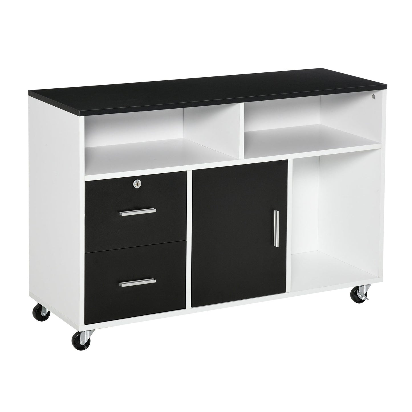 Lateral Mobile Filing Cabinet with Lock - Black