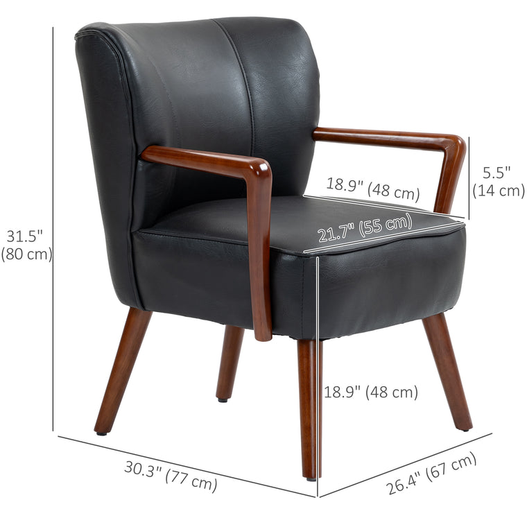 Faux Leather Accent Armchair with Wood Legs