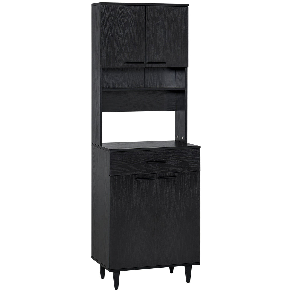 Kitchen Buffet with Hutch and Microwave Counter - Black