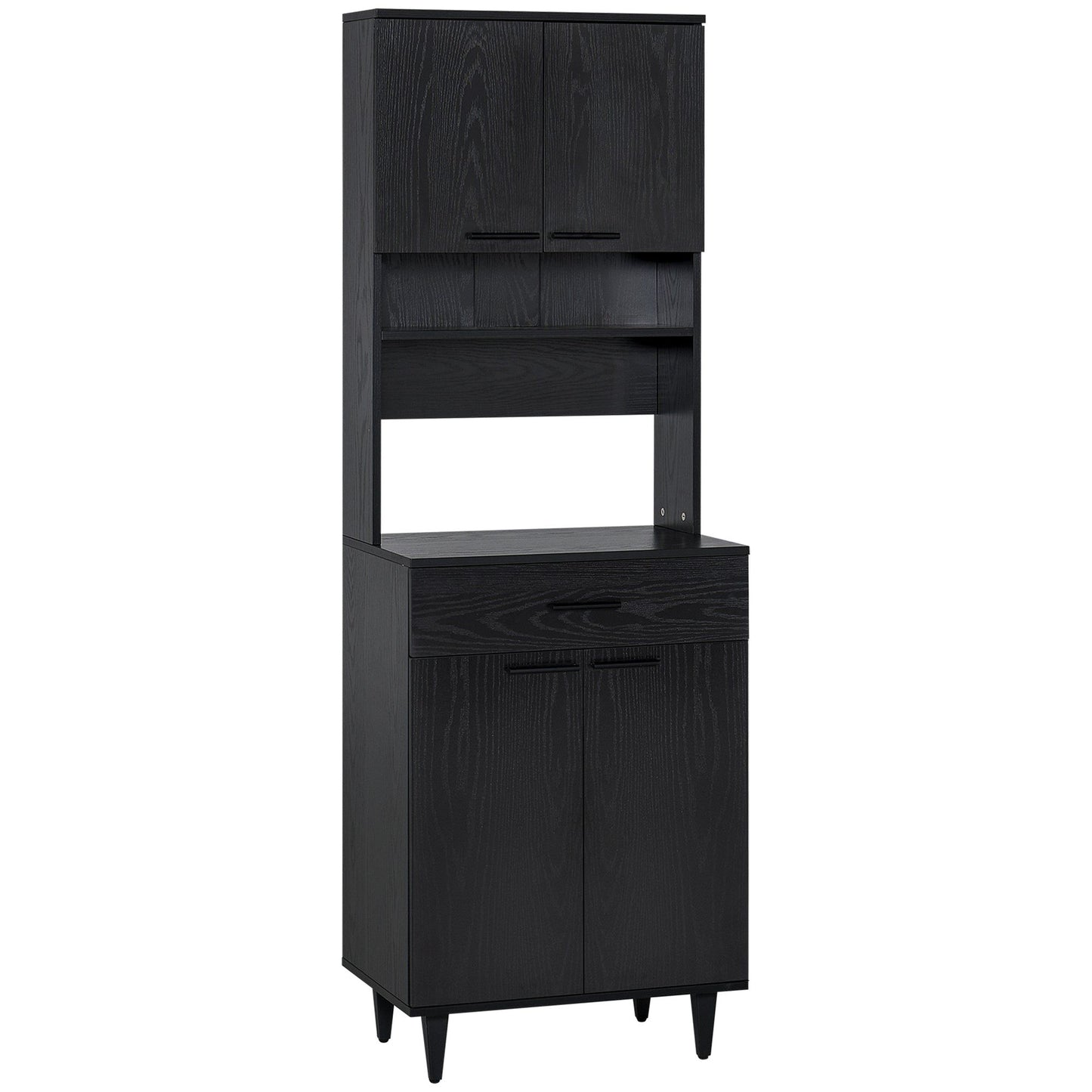 Kitchen Buffet with Hutch and Microwave Counter - Black