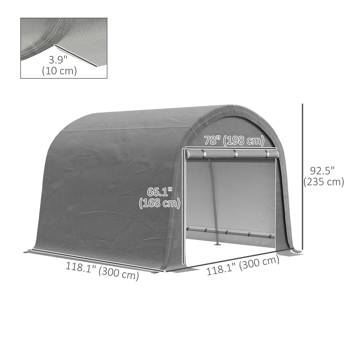 10' x 10' Outdoor Storage Tent, Heavy Duty and Waterproof Portable Shed for Bike, Motorcycle & Garden Tools, Light Grey