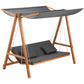 3 Seater Patio Swing Chair Convertible Cushioned Porch Swing Bed with Canopy, Wood Frame for Outdoor, Backyard, Garden