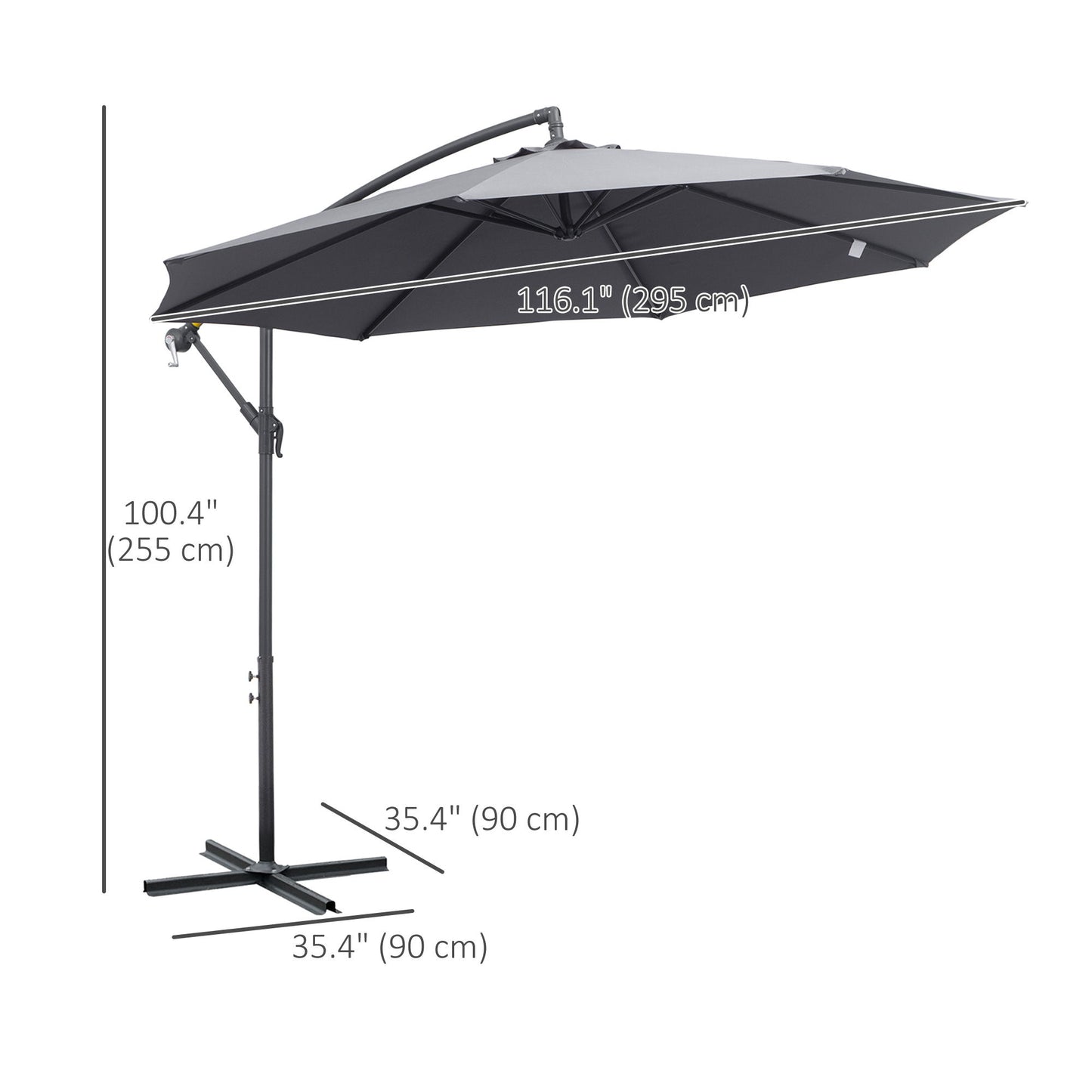 10ft Offset Patio Umbrella with Base, Garden Hanging Parasol with Crank, Banana Cantilever Umbrella Sun Shade, Grey