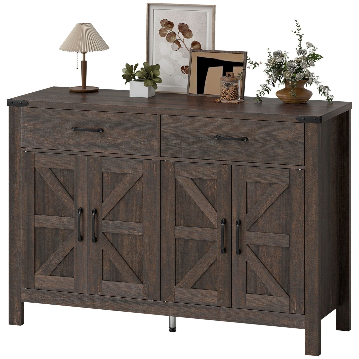 Sideboard Buffet Cabinet, Farmhouse Kitchen Storage Cabinet w/ 2 Drawers and Shelves for Living Room, Entryway