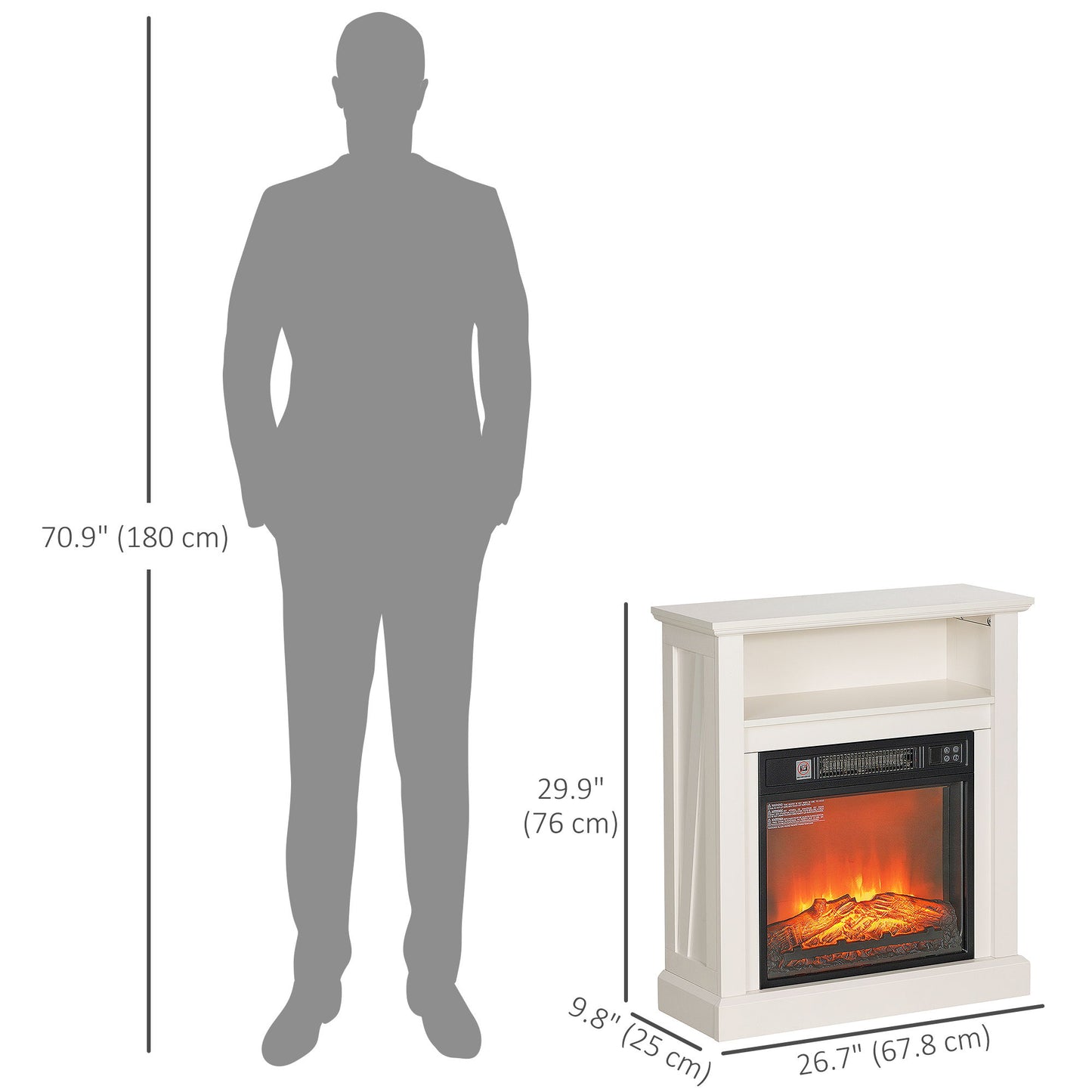 27" Freestanding Electric Fireplace with Mantel, 1400W Replaceable Fireplace Insert Heater with Timer, White