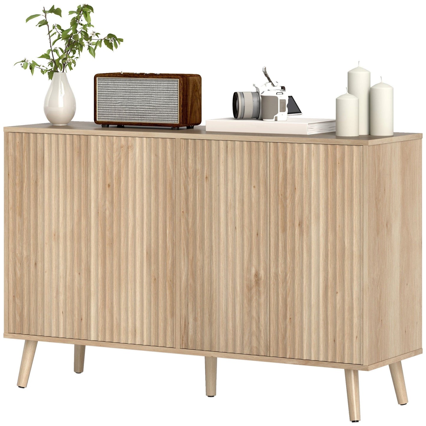 Fluted Buffet Sideboard with Adjustable Shelves - Oak
