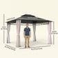 10' x 12' Outdoor Gazebo Canopy, Double Roof Hardtop Gazebo with Polycarbonate Roof, Steel Frame, Nettings and Curtains, for Garden, Lawn, Backyard and Deck, Khaki