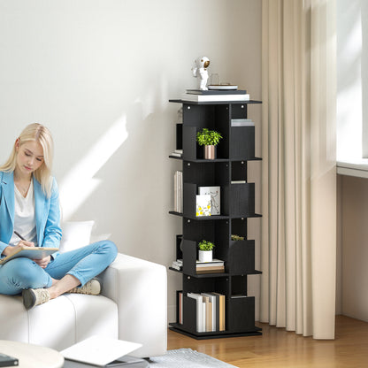 360 Rotating 4-Tier Bookcase with 16 Cubbies - Black