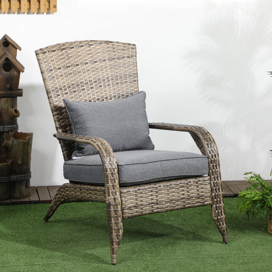 Wicker Adirondack Chair, PE Rattan Outdoor Fire Pit Chair Muskoka Chair with Cushions, Mixed Grey