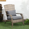 Wicker Adirondack Chair, PE Rattan Outdoor Fire Pit Chair Muskoka Chair with Cushions, Mixed Grey