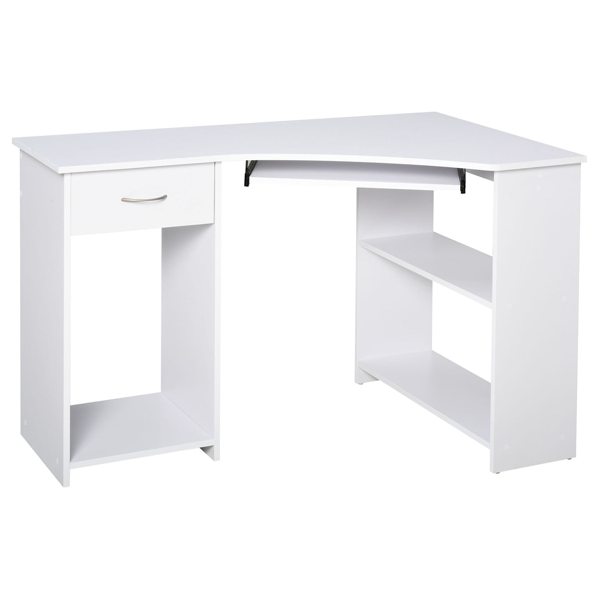 47" L-Shaped Desk with Keyboard Tray, Computer Corner Desk for Small Space with Shelves, Drawer, CPU Stand, Home Office Writing Table, White