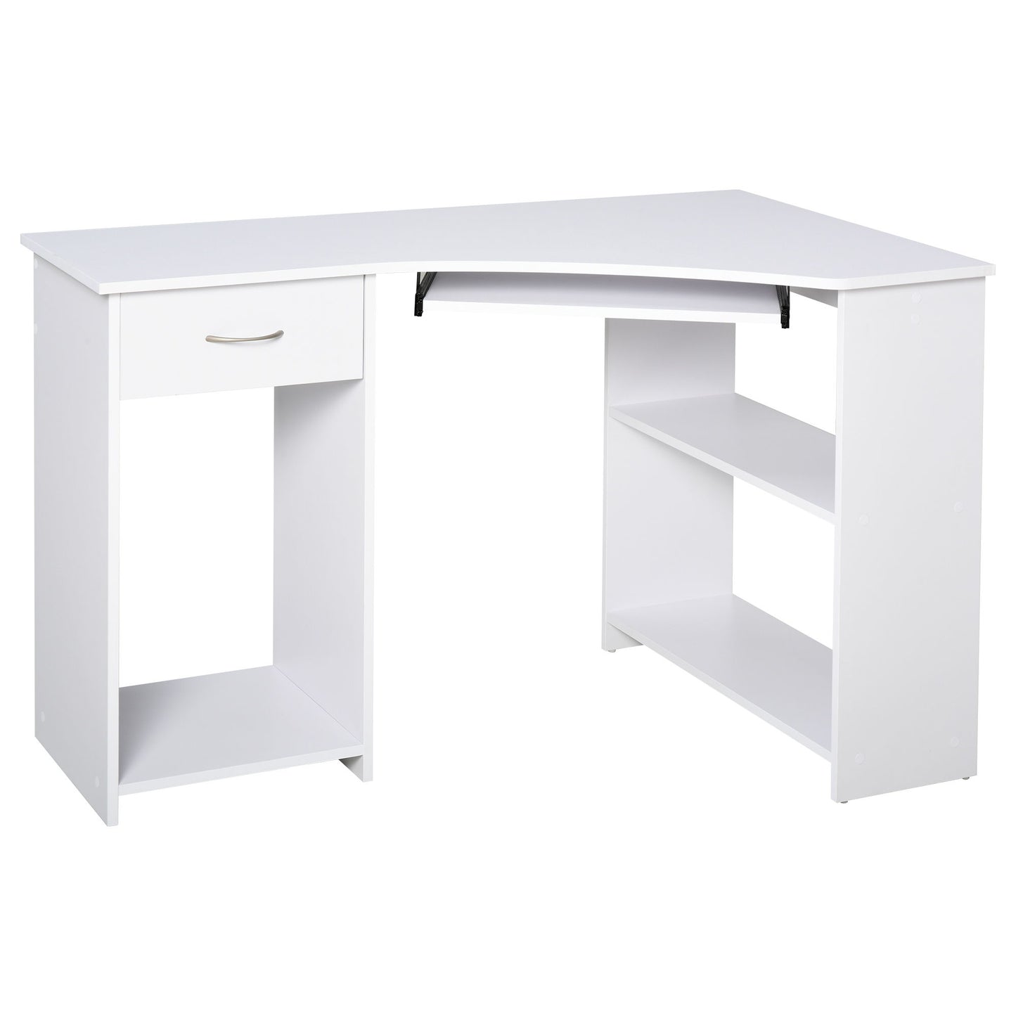 47" L-Shaped Desk with Keyboard Tray, Computer Corner Desk for Small Space with Shelves, Drawer, CPU Stand, Home Office Writing Table, White