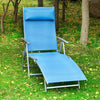 Heavy-duty Adjustable Folding Reclining Chair Outdoor Sun Lounger Patio Chaise Lounge Garden Beach Gravity Lounge with Pillow, 7 Adjustable Backrest Positions, Blue