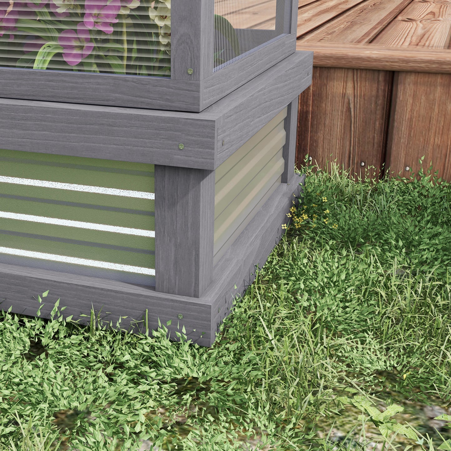 Raised Garden Flower Bed Kit with Greenhouse, Wooden Cold Frame Planter with Open Roofs, 48" x 24" x 32", Grey
