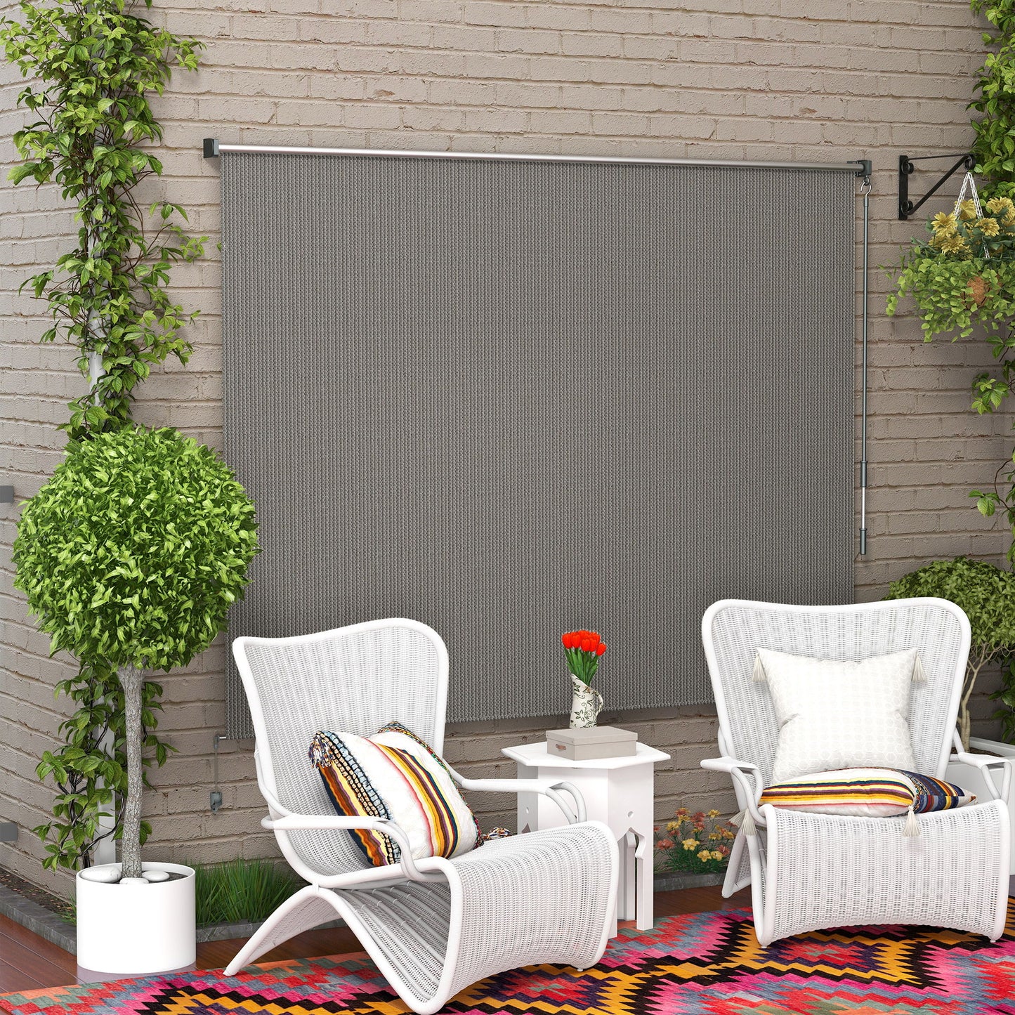 8' x 6' Patio Door Blinds, Outdoor Roller Shades, Cordless Roll Up Shade for Porch Gazebo, Light Grey