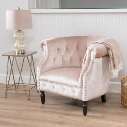 Velvet Accent Club Chair with Diamond Tufting & Nailhead Trim, Single Sofa Chair for Living Room, Champagne