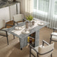 Extendable Dining Table, Collapsible Folding Table w/ 2-tier Shelves and Rolling Casters, Grey