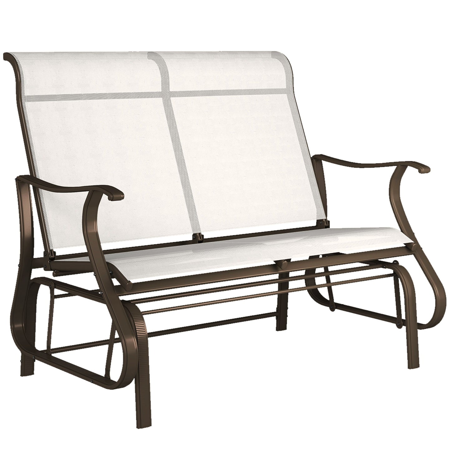 Garden Double Gliding Chair, Patio Glider Armchair for Outdoor, Backyard Mesh Seat and Backrest, Steel Frame Cream White