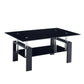 Tempered Glass Coffee Table with Geometric Design, Metal Tubular Legs, Durable Centre Desk for Living Room, 35" L x 19" W x 16.5" H, Black
