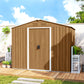 8' x 6' Outdoor Storage Shed, Metal Garden Tool Storage House with Lockable Sliding Doors and Vents for Backyard Patio Lawn, Dark Brown