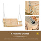 2 Seater Porch Swing Wooden Patio Swing Chair Seat with Cup Holder and Chains Outdoor Swing Bench for Garden Yard, White
