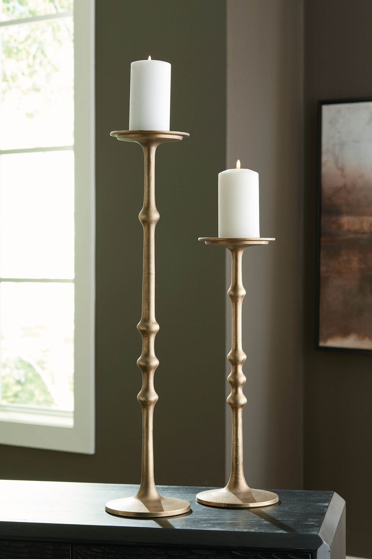 Larwick - Antique Brass Finish - Candle Holder Set (Set of 2) - Forward Furniture