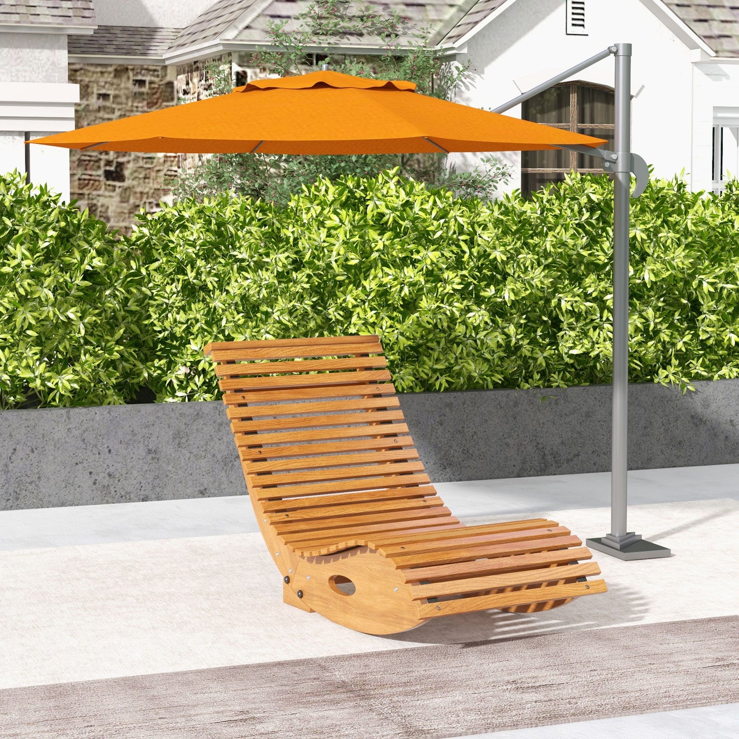 Outdoor Rocking Chair w/ Slatted Seat, Wooden Rocking Chair, 51.2" x 23.6" x 23.6", Light Brown