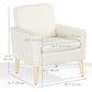 Fabric Accent Chair, Modern Upholstered Armchair with Wood Legs and Wide Padded Seat, Cream White