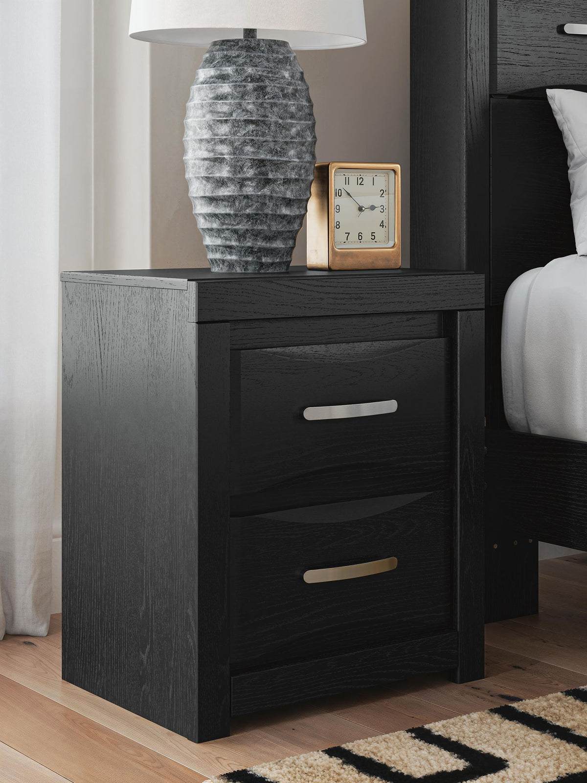 Stabotta - Two Drawer Night Stand - Black, photo 2