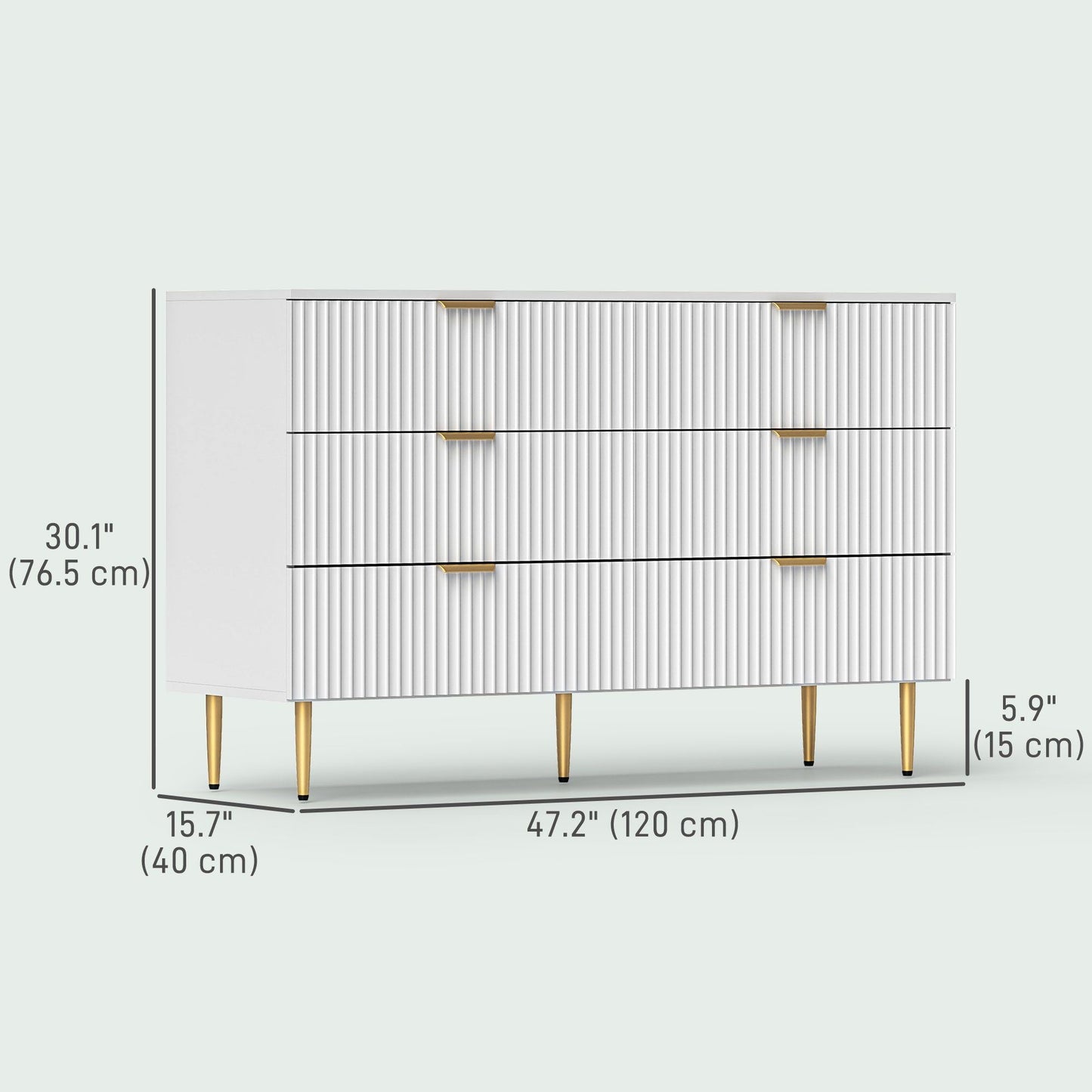 6-Drawer Dresser with Gold Legs - White