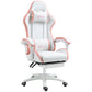 Computer Gaming Chair, PU Leather Office Desk Chair with Footrest, Swivel Wheels, 135° Reclining Back, White